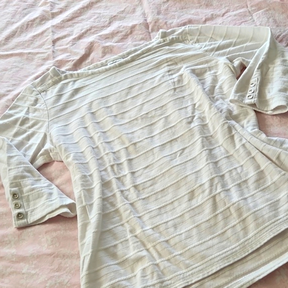 3/4 length sleeve white, boat neck knit top. - Picture 1 of 8